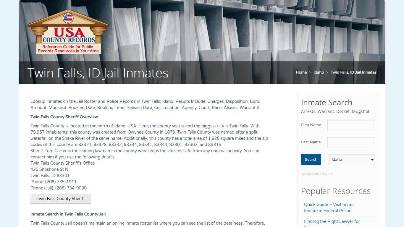 Twin Falls, ID Jail Inmates | Name Search